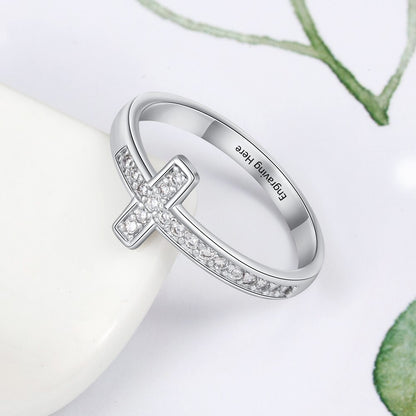 Personalized Cubic Zirconia Cross Rings for Women Customized Inner Engraved Name Ring Jewelry Gift for Girls (JewelOra RI103801)