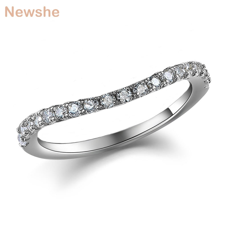 Newshe 925 Sterling Silver Stackable Wedding Ring Engagement Band For Women Curve Wave Design Zircon Jewelry
