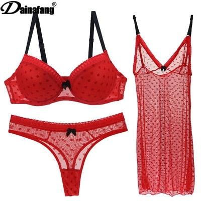 DAINAFANG Brand Lingerie 36/80 38/85 40/90 42/95 BC Cup Bra and Brief  Sexy Clothes Nightgown Underwear Sets Panties For Womens