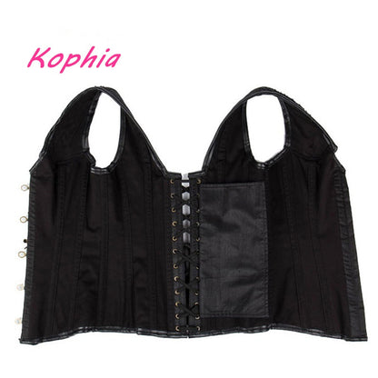 High Quality 12 Steel Bone Rivet Chain Gothic Steampunk Corset Woman&#39;s Vest Top Waist Control Leather Sexy Corsets and Bustiers