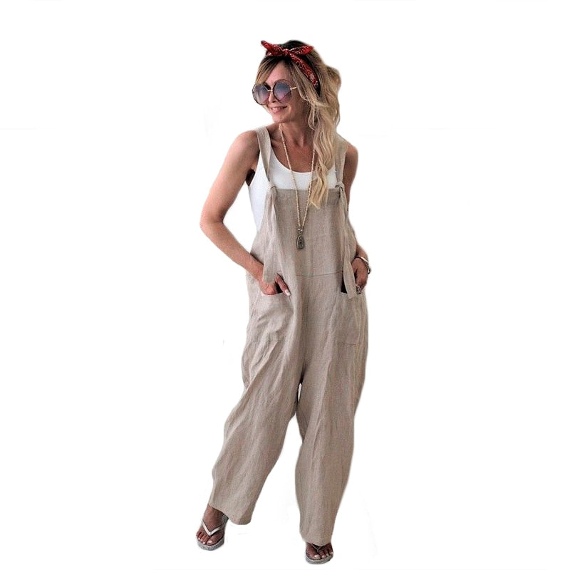 Women Rompers Casual Loose Jumpsuits Baggy Overalls With Pockets Solid Sleeveles Straps Bandage Harem Pants Basic Outfit Clothes