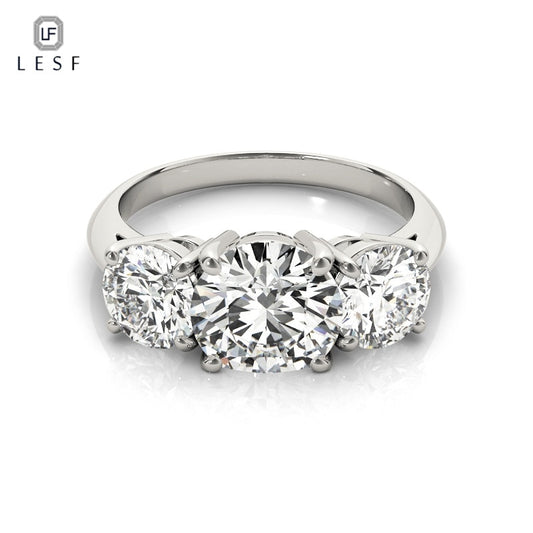 LESF 925 Sterling Silver Women's Ring 3 Stones 2 Carats Round Cut SONA Simulated Diamond Wedding Engagement Rings