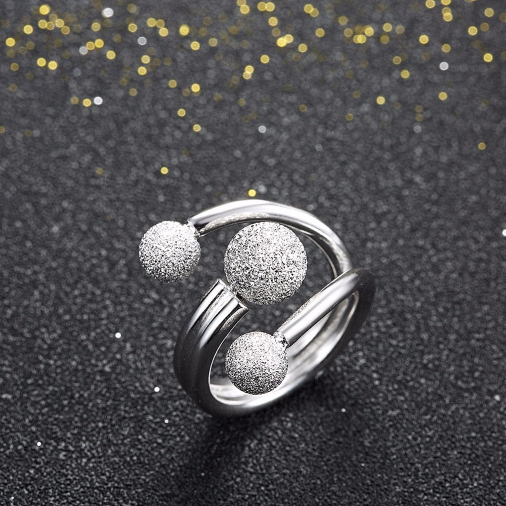 Abstract Design Ball Adjustable Rings for Women Silver Color Party Jewelry Gift Ideas for Mom (JewelOra RI102206)