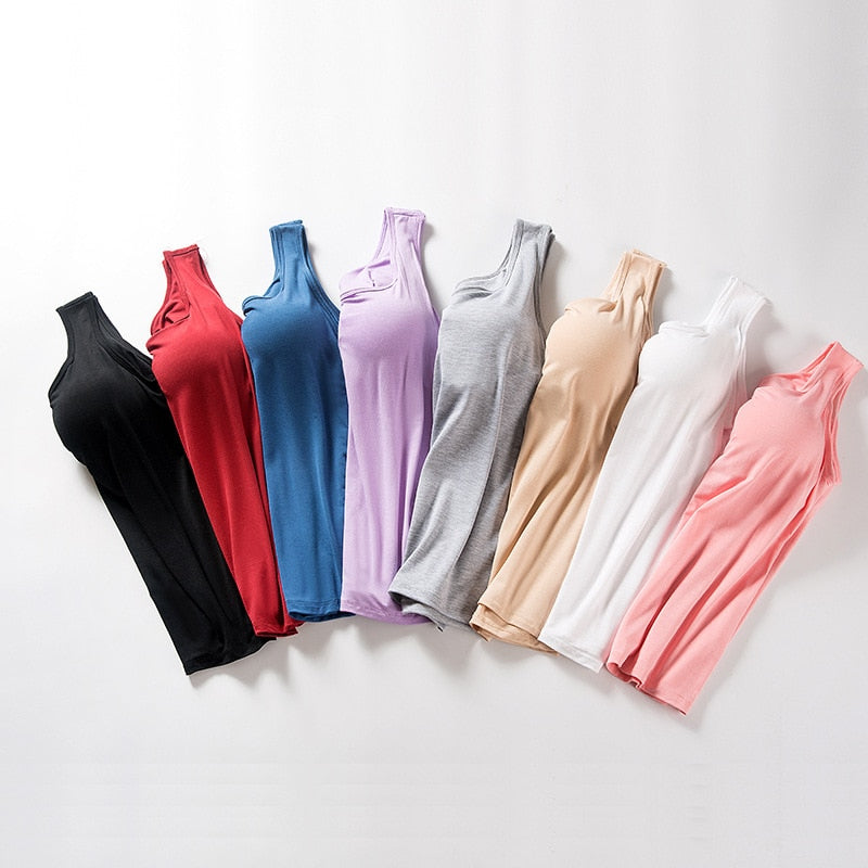 Women&#39;s Summer 2019 New Tank Tops Shirt Modal Underwear Plus Size Female T-shirt Camisole Blouse Built In Bra