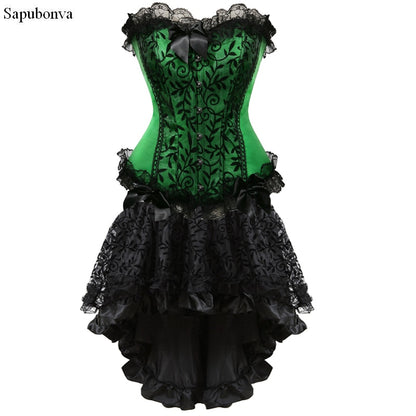 Sapubonva victorian corset dress gothic cosplay costume halter corset sexy vintage corset bustier skirt fashion plus size purple