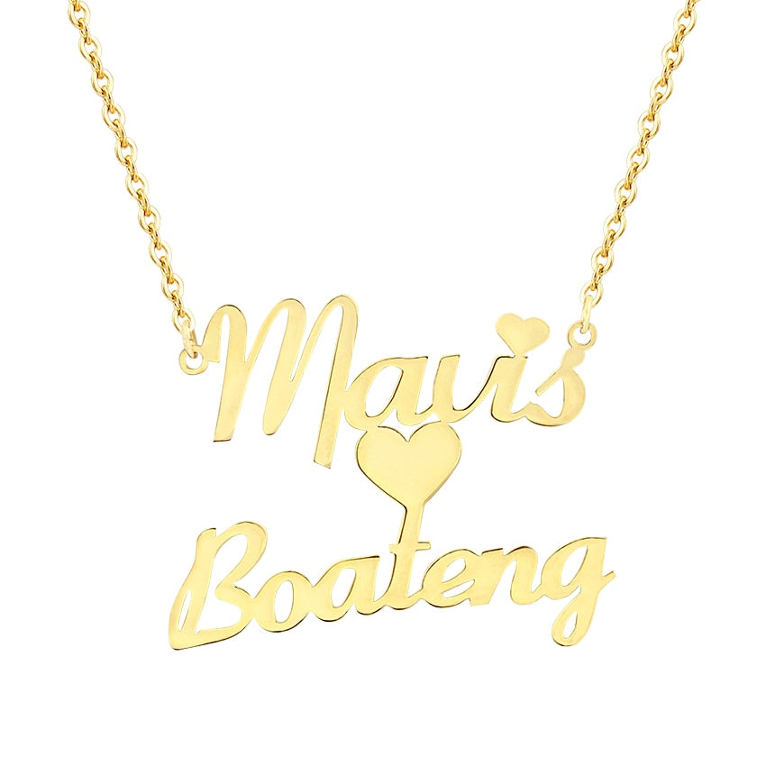 Personalized Custom Double Names Necklace Customized Love Heart Chokers Necklaces Handwriting Nameplate Couple Jewelry Gift BFF