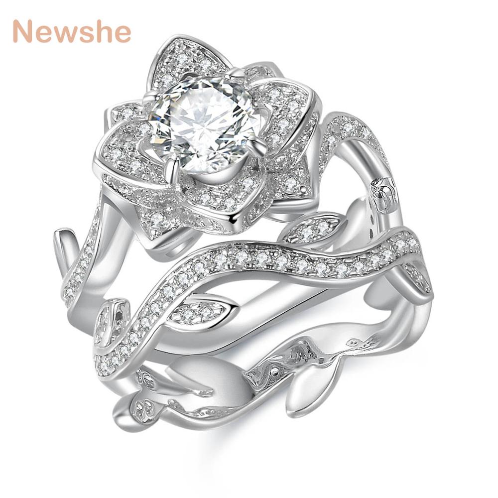 Newshe 2.3 Carats 925 Sterling Silver Wedding Ring Set Flower Shape Engagement Band Classic Jewelry For Women JR4580