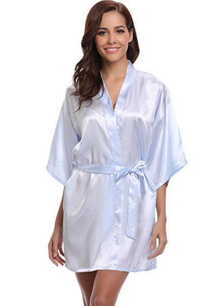 RB032 2018 New Silk Kimono Robe Bathrobe Women Silk Bridesmaid Robes Sexy Navy Blue Robes Satin Robe Ladies Dressing Gowns