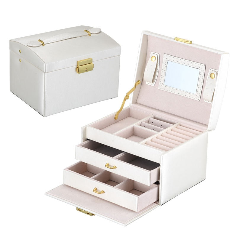 Large PU Leather Jewelry Box Jewelry Storage Case Velvet Organizer Drawer Earring Ring Necklace Gift Display Jewellery Casket