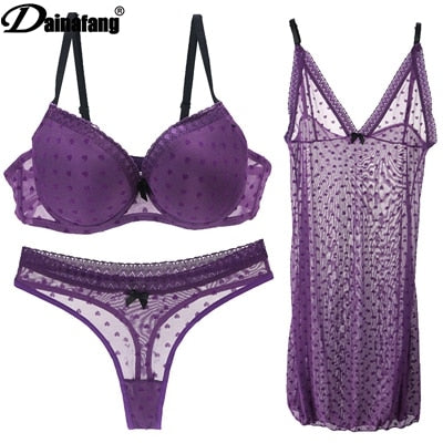 DAINAFANG Brand Lingerie 36/80 38/85 40/90 42/95 BC Cup Bra and Brief  Sexy Clothes Nightgown Underwear Sets Panties For Womens