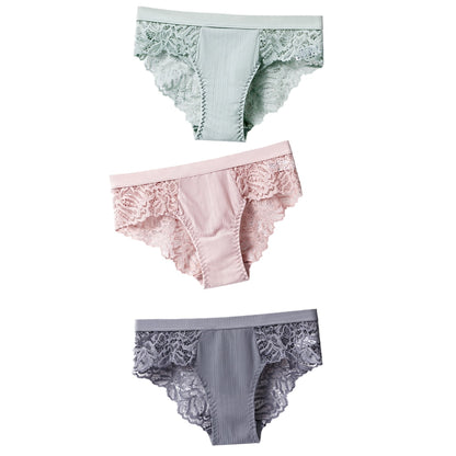 3 Pcs Cotton Panties Sexy Panty Briefs Lace Panties Women Underwear Lingerie Panties for Female Ladies Floral Pantys Underpants