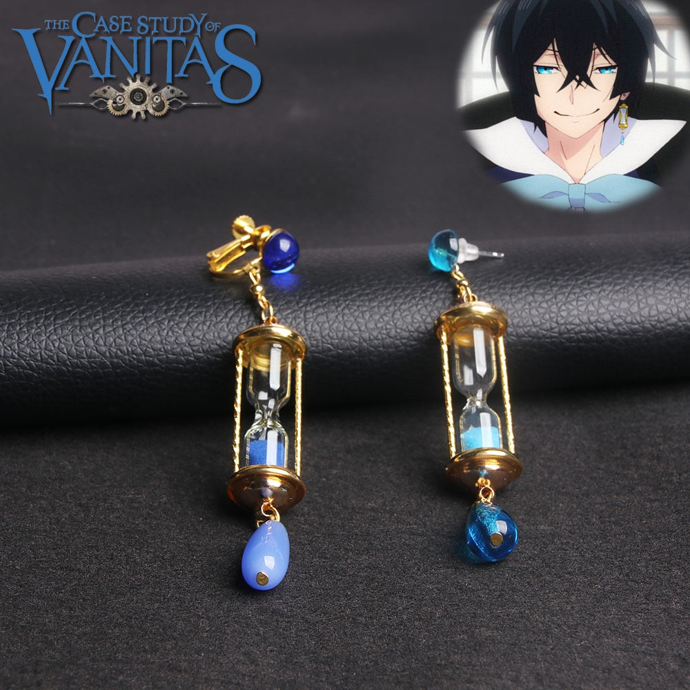 Vanitas Blue Hourglass Drop Earrings Anime The Case Study of Vanitas Earrings Anti-allergic Ear Clips Ear Bone Buckle Jewelry