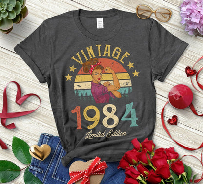 Vintage 1984 Limited Edition Retro Womens T-Shirt Funny 38th Birthday O Neck Shirt Fashion Print Casual Short Sleeve Female Tops