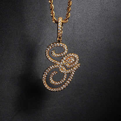 D&Z New A-Z Cursive Letters Name Pendant &Necklace Iced Out Cubic Zircon Gold Silver Color Charm Hip Hop Jewelry