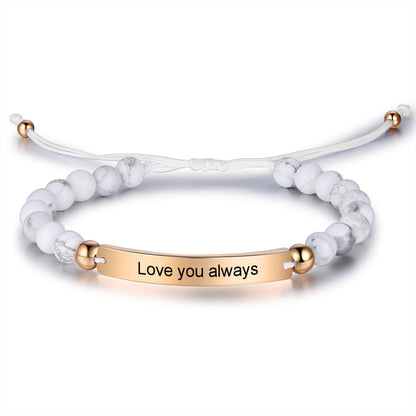 JewelOra Personalized Engraved Bar Bracelets for Men Customize Beaded Adjustable Chain ID Bracelet Jewelry Gifts for Boyfriend