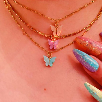 Cute Butterfly Necklaces For Women Acrylic Color Clavicle Choker Necklaces 2021 Fashion Boho Jewelry Collares Bijoux Femme