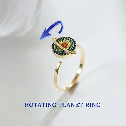 Rotatable Planet Spinner Rings For Women Zircon Crystal Fidget Ring Adjustable Open Cuff Anti Stress Anxiety Ring Jewelry Bague