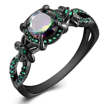 Black Gun Plated Natural Crystal Birthstone Women Rings Geometric Opal Druzy Rings For Party Wedding Gift 11 Colors