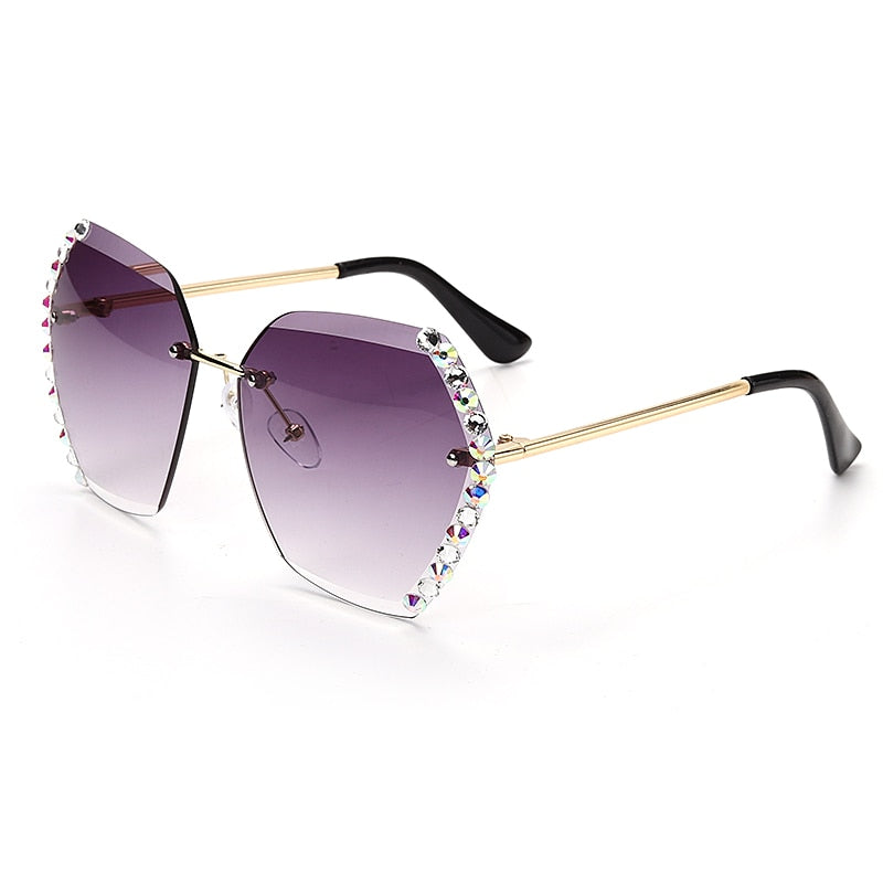 JASPEER New Crystal Rimless Sunglasses Women Luxury Brand Designer Rhinestone Frameless Gradual Sun Glasses Shades Hexagon