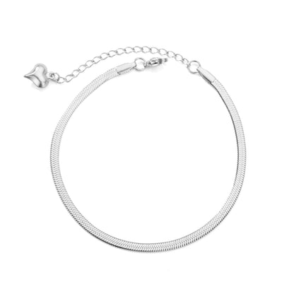 Snake Chain Anklets For Women 3mm Cuban Chain Stainless Steel Stacking Snake Anklet With Heart Summer Beach Accessories