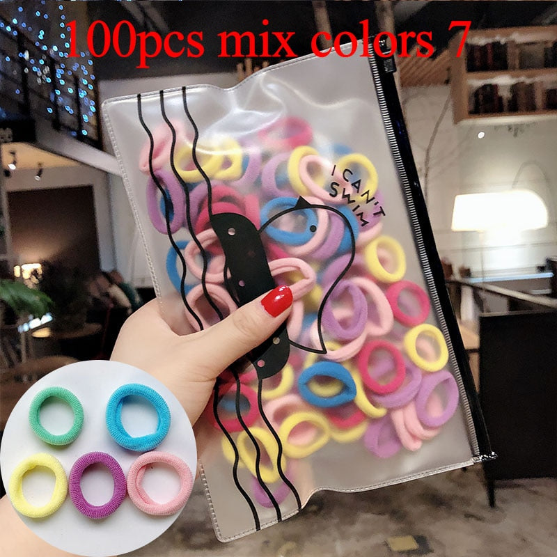 50/100pcs/Set Girls Colorful Nylon Small Elastic Hair Bands Children Ponytail Holder Scrunchie Headband Kids Hair Accessories