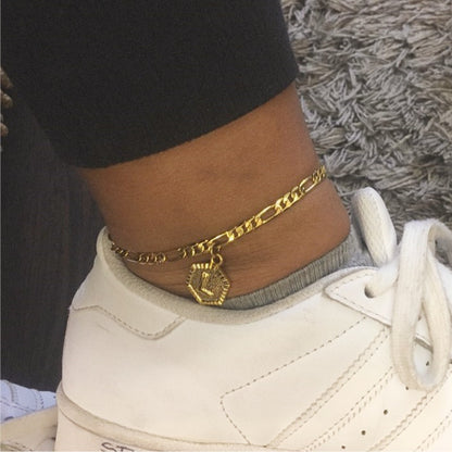 Dainty A-Z letter Anklet Hexagon Shaped Initial Ankle Bracelet Stainless Steel Feet Jewelry Leg Chain Women Men Gifts