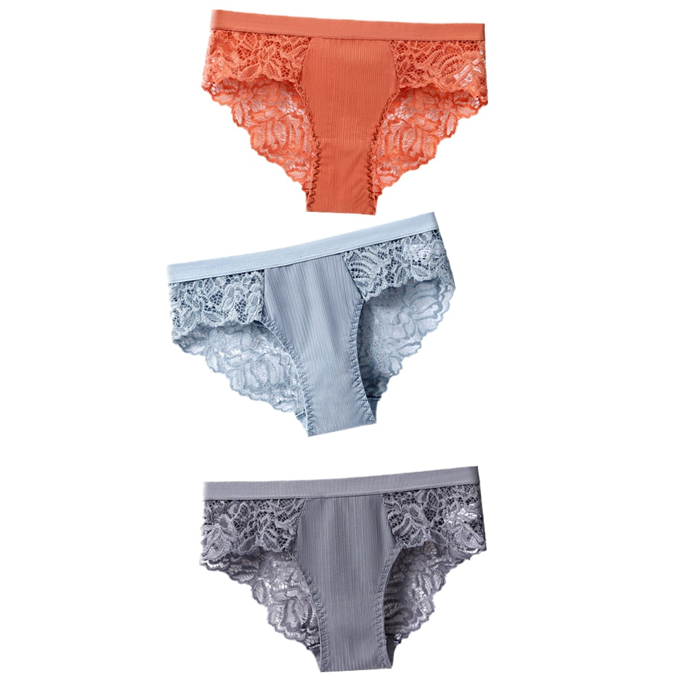 3 Pcs Cotton Panties Sexy Panty Briefs Lace Panties Women Underwear Lingerie Panties for Female Ladies Floral Pantys Underpants
