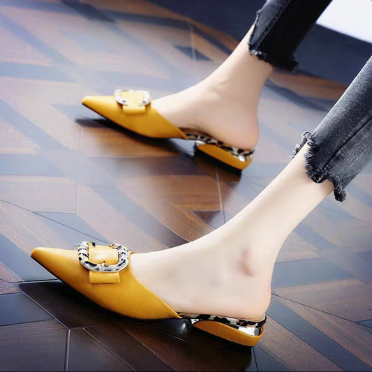 Half drag Single shoes Fairy wind 2021 summer new pattern Baotou slipper low-heel Sharp point ma'am Four seasons shoes Big size Women's Shoes 34