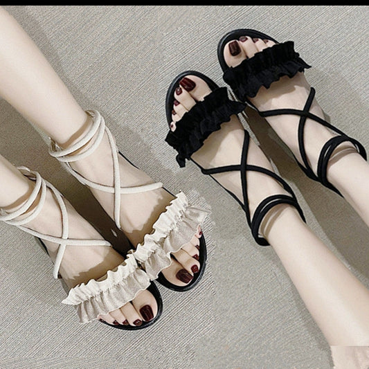 shoes summer female Sandals Rome Flat bottom Bandage fashion