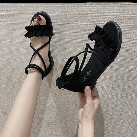shoes summer female Sandals Rome Flat bottom Bandage fashion