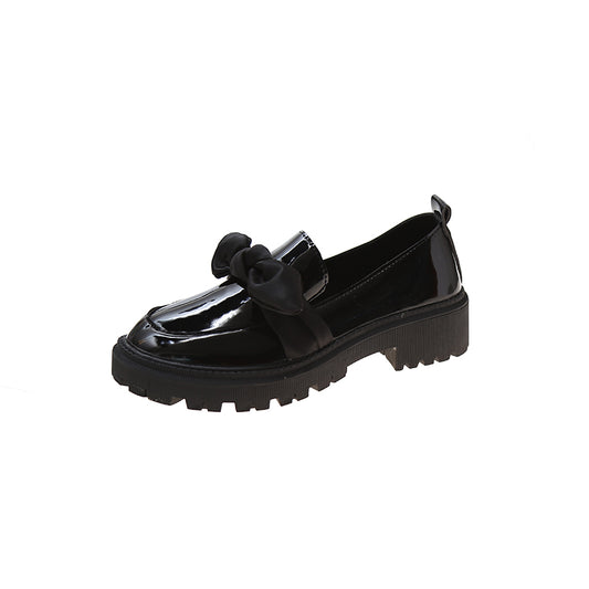 Small bow leather shoes female British style Korean version Versatile student 2023 new pattern Spring shoes Thick heel shoes
