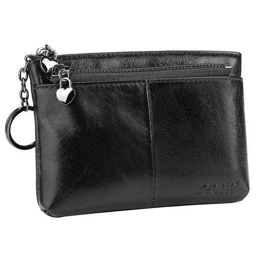 S-ZONE Women Genuine Leather Triple Zipper Small Wallet Change Coin Purse Holder