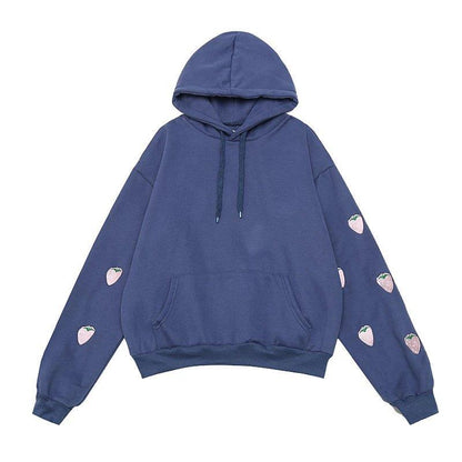 Harajuku Strawberry Embroidery Lavender Pink Sweatshirt Autumn Winter Women Kawaii Loose Long Sleeves Tops Oversized Hoodies XXL