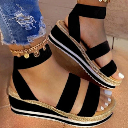 Roman Sandals Ladies 2022 Summer New Wedge Heels with Cross Ties Non-slip Shoes Fashion Candy Color Open Toe One Pedal Sandalias