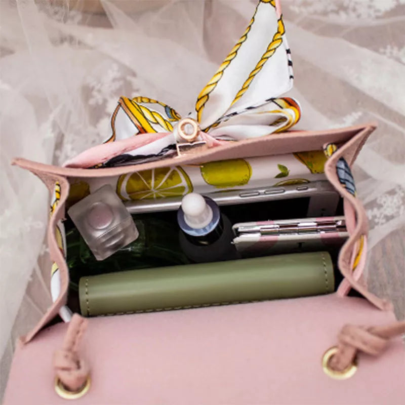 Leather Bow-Knot Shoulder Bag Messenger Purse Bag Women Single Strap Crossbody Handbag Purse Small 5 Colors