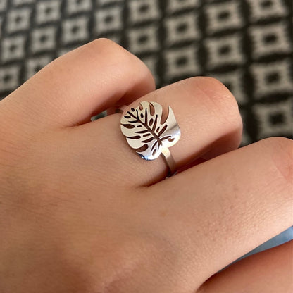 Tropical Leaf Ring Greenery Jewelry Gold Plated Palm Leaf Rings For Women Ring Stainless Steel Anillos Hombre Hawaiian Gift