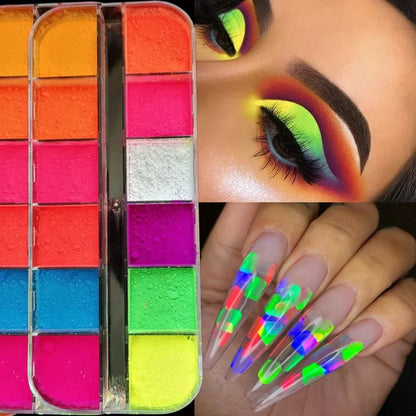 NEW Colors Phosphor Fluorescent Neon Pigment Eye Shadow Makeup Palette Shine Shimmer Shadow Face Body Nail Art  Powder Cosmetics