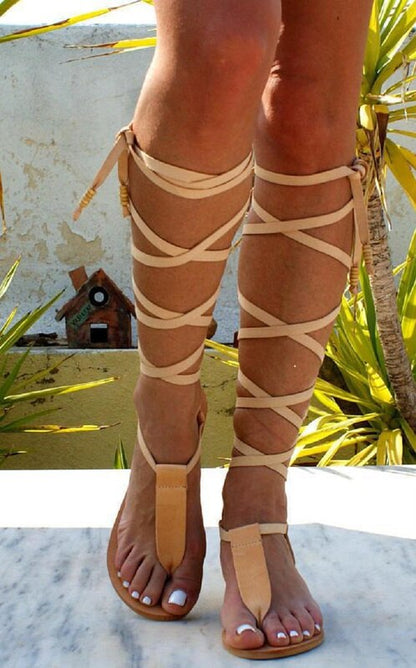 2022 Summer New Sandals Beach Flat Cross Tie Sexy Clip Toe Fashion Gladiator High Heels Casual Strap Free Shipping Roman Sandals