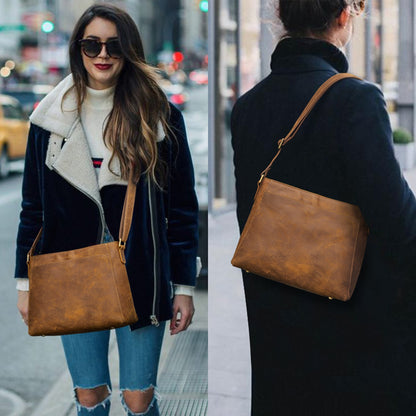 S-ZONE Medium Women Vintage Genuine Leather Crossbody Bag Shoulder Purse Handbag