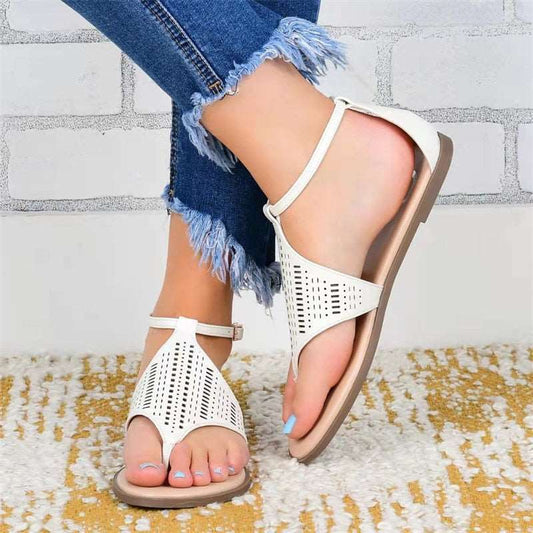 2022 Summer New Open Toe Sandals Sexy Hollow Flats Retro Buckle Casual Flip-Flops Gladiator Sandalias De Mujer Plus Size 35~43