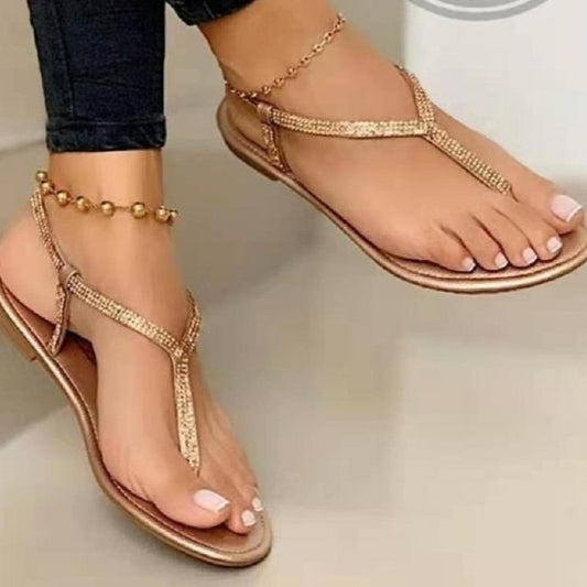 New Womens Sandals Fashion Summer Rhinestone Open Toe Buckle Outdoor Sexy Beach Flip Flops Casual Non-slip Roman Sandalias