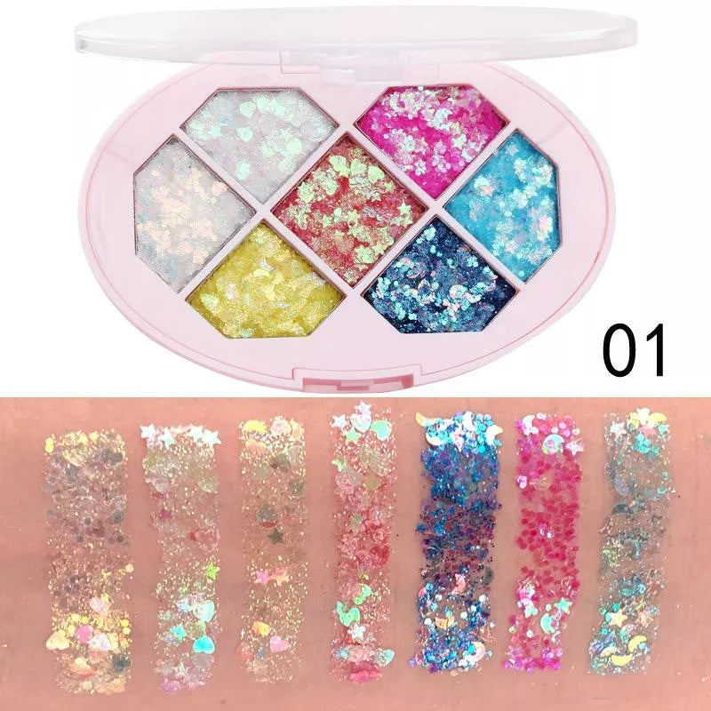 NEW Eye 7 Colors Glitter Diamond Sequins Five Pointed Star Fragment Moon Eyeshadow Pigment Professional Eye Makeup Palette