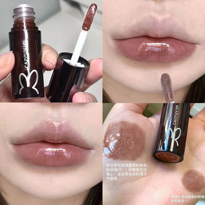 Galaxy Gray Mirror Water Lip Gloss Lip Glaze Shimmer Glass Lip Oil Liquid Lipstick Waterproof Moisturizing Matte Lip Balm Makeup
