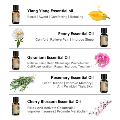 AKARZ Flower Serie 5 Sets Ylang ,Peony,Geranium,Rosemary,Cherry Blossom  Essential Oil for Diffuser, Body Care, Aromatherapy