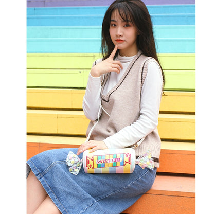 Sweet Candy Design Shoulder Bag Color Stripe Pu Women Clutch Bag Embroidered Letters Casual Crossbody  Bag Female Pouch 2021