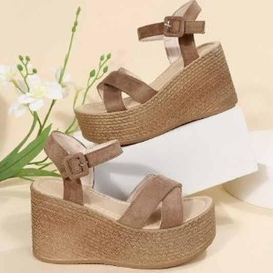 Sexy Roman Sandals Buckle Open Toe 2022 Summer New Anti-Slip Waterproof Cozy Beach Shoes Cross Tie Wedge Fashion Sandalias Mujer