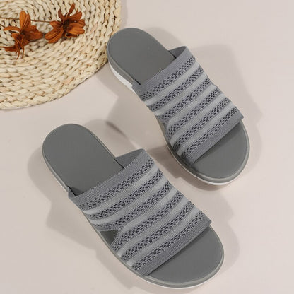 Slippers Women&#39;s 2022 Summer New Fashion Open-toe Hollow Round Head Flip-flops Flat Bottom Gray Fish Mouth Wedge Sandalias Mujer