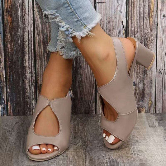 2022 Summer New Sexy Beach Fish Mouth Sandals Fashion Hollow Thick Heels High Casual Open Toe Trend Women Shoes Plus Size 35~43