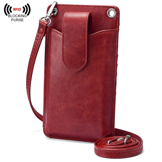 S-ZONE Women Crossbody Cell Phone Purse Wallet Faux Leather Lanyard Case with RFID Blocking