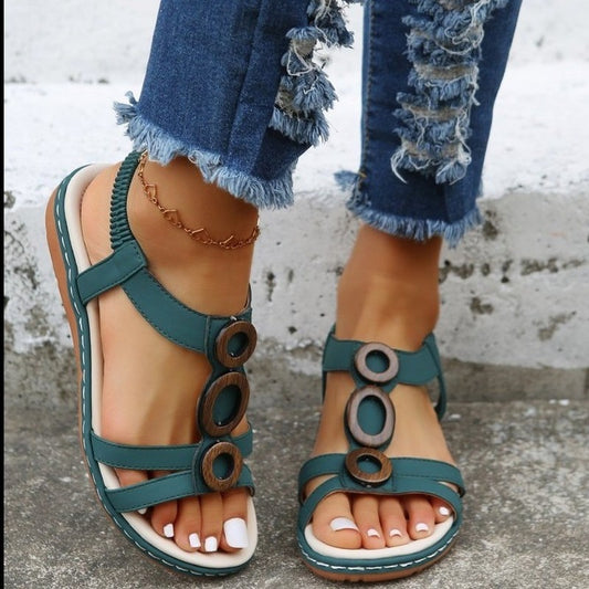 New Summer Women&#39;s Gladiator Sandals Cross-Tie Buckle Open Toe Outdoor Beach Shoes Fashion Round Toe Flat Simple Roman Sandals